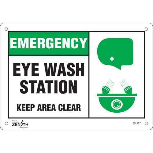 "Eye wash Station Keep Area Clear" Sign, 7" x 10", Aluminum, English with Pictogram