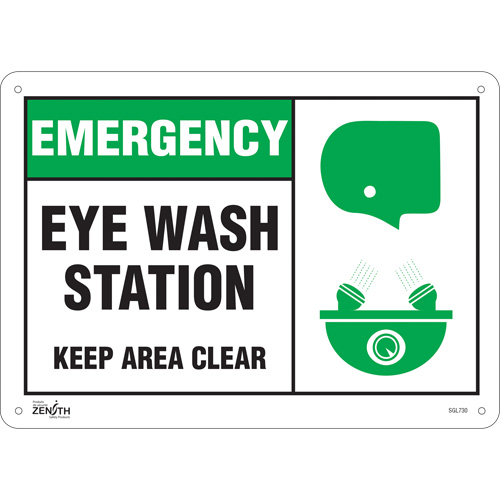 "Eye wash Station Keep Area Clear" Sign, 10" x 14", Aluminum, English with Pictogram