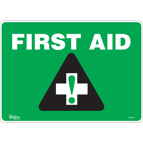 "First Aid" Sign, 10" x 14", Vinyl, English with Pictogram
