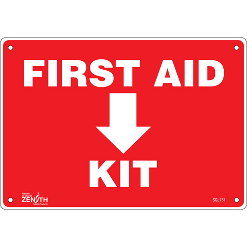 "First Aid Kit" Sign, 7" x 10", Aluminum, English with Pictogram