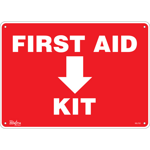 "First Aid Kit" Sign, 10" x 14", Plastic, English with Pictogram