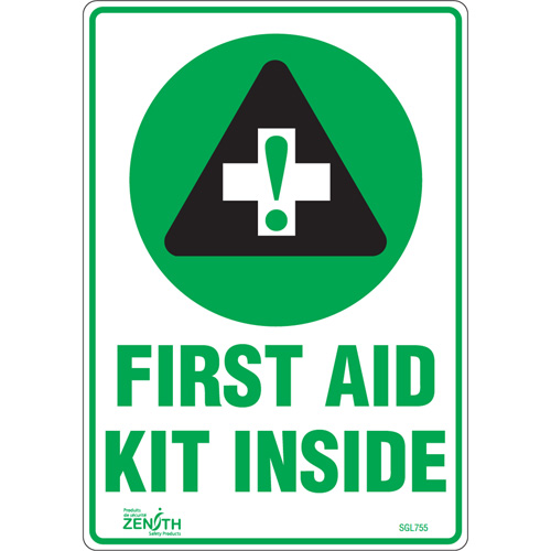 "First Aid Kit" Sign, 10" x 7", Vinyl, English with Pictogram