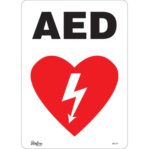 "AED" Sign, 14" x 10", Vinyl, English with Pictogram
