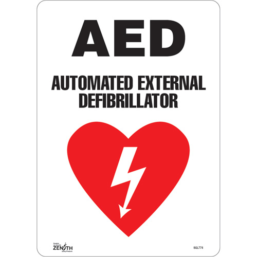 "AED Automated External Defibrillator" Sign, 14" x 10", Vinyl, English with Pictogram