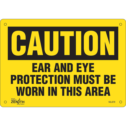 "Ear And Eye Protection" Sign, 7" x 10", Plastic, English