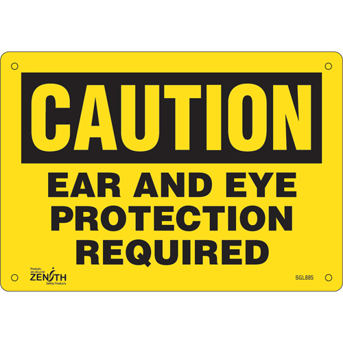 "Ear And Eye Protection" Sign, 7" x 10", Aluminum, English