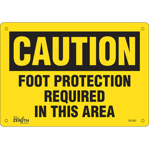 "Foot Protection Required" Sign, 7" x 10", Aluminum, English