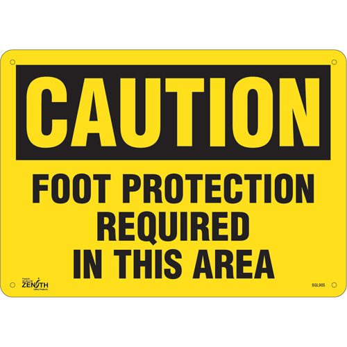 "Foot Protection Required" Sign, 10" x 14", Plastic, English