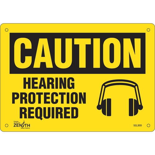 "Hearing Protection Required" Sign, 7" x 10", Aluminum, English with Pictogram