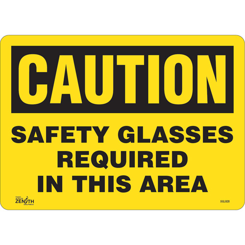 "Safety Glasses Required" Sign, 10" x 14", Vinyl, English