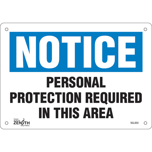 "Personal Protection Required" Sign, 7" x 10", Aluminum, English