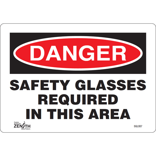 "Safety Glasses Required" Sign, 7" x 10", Vinyl, English