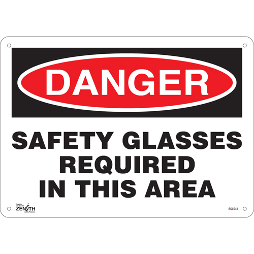 "Safety Glasses Required" Sign, 10" x 14", Plastic, English