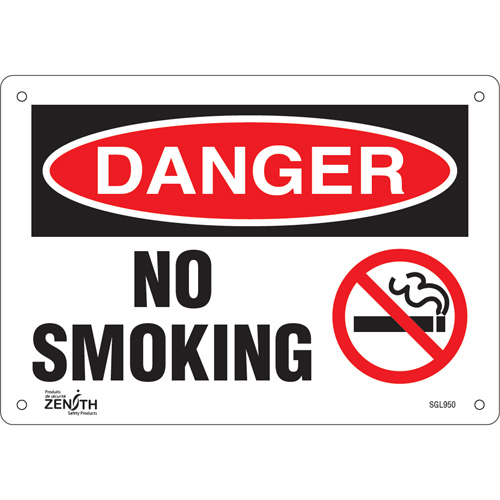 "No Smoking" Sign, 7" x 10", Plastic, English with Pictogram
