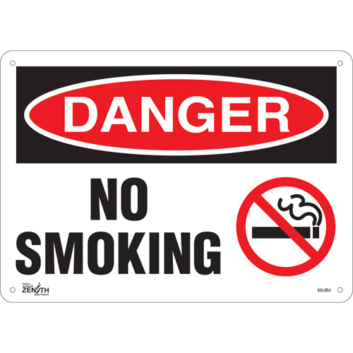 "No Smoking" Sign, 10" x 14", Aluminum, English with Pictogram