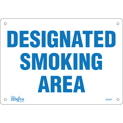 "Designated Smoking Area" Sign, 7" x 10", Aluminum, English