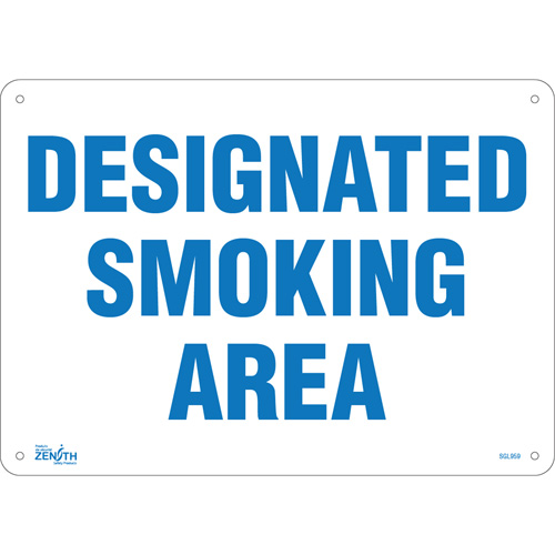 "Designated Smoking Area" Sign, 10" x 14", Plastic, English