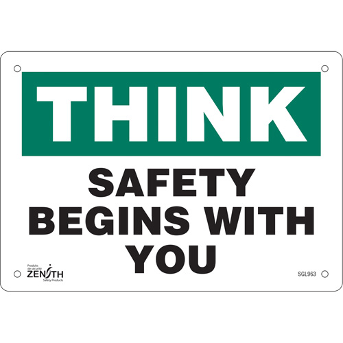 "Safety Begins With You" Sign, 7" x 10", Aluminum, English