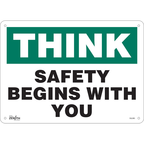 "Safety Begins With You" Sign, 10" x 14", Plastic, English