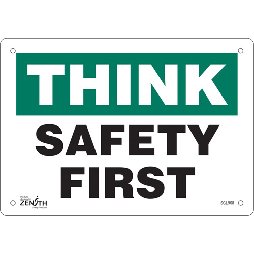"Safety First" Sign, 7" x 10", Plastic, English