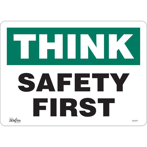 "Safety First" Sign, 10" x 14", Vinyl, English