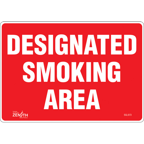 "Designated Smoking Area" Sign, 7" x 10", Vinyl, English