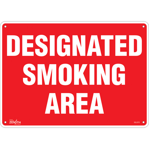 "Designated Smoking Area" Sign, 10" x 14", Aluminum, English
