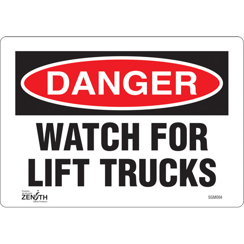 "Watch For Lift Trucks" Sign, 7" x 10", Vinyl, English