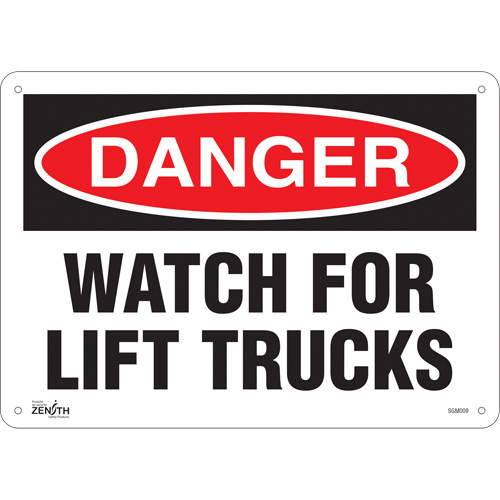 "Watch For Lift Trucks" Sign, 10" x 14", Aluminum, English
