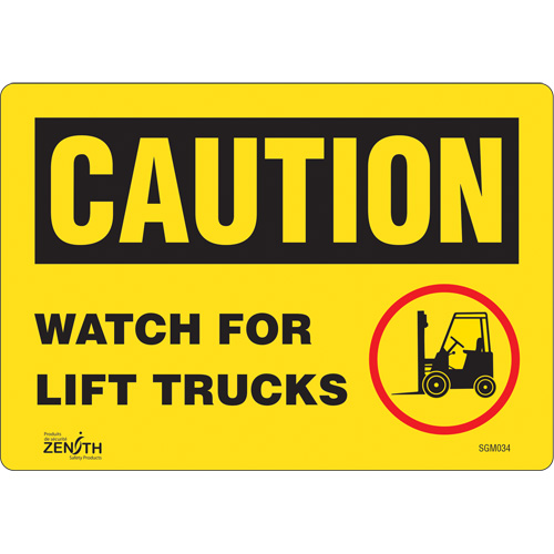 "Watch For Lift Trucks" Sign, 7" x 10", Vinyl, English with Pictogram
