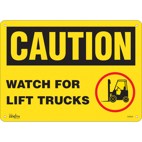 "Watch For Lift Trucks" Sign, 10" x 14", Plastic, English with Pictogram