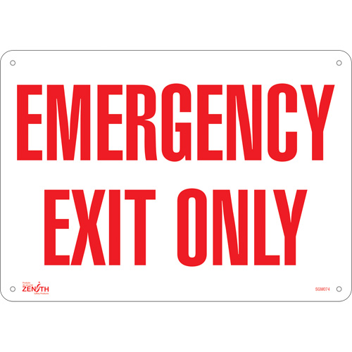 "Emergency Exit" Sign, 10" x 14", Plastic, English