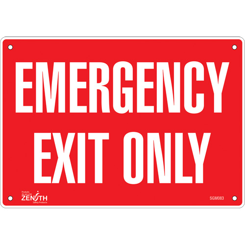 "Emergency Exit Only" Sign, 7" x 10", Plastic, English