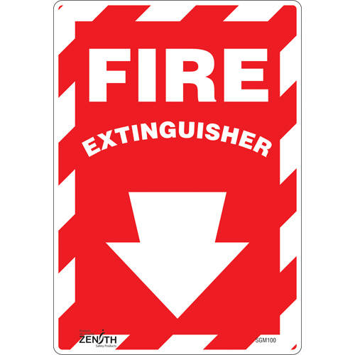 "Fire Extinguisher" with Down Arrow Sign, 10" x 7", Vinyl, English with Pictogram