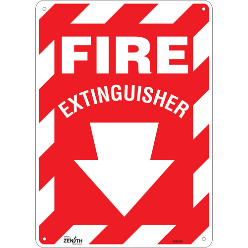 "Fire Extinguisher" with Down Arrow Sign, 14" x 10", Aluminum, English with Pictogram
