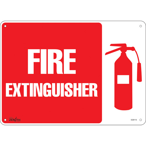 "Fire Extinguisher" Sign, 10" x 14", Plastic, English with Pictogram