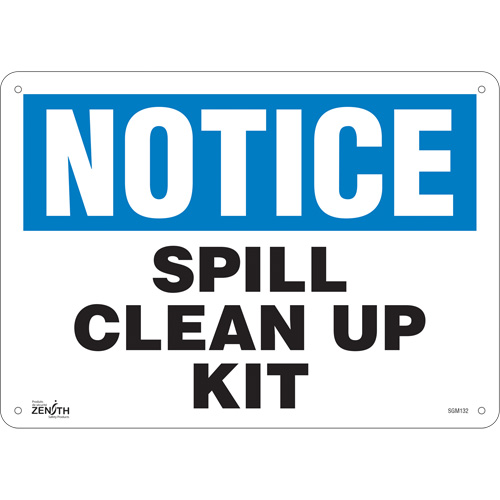 "Spill Clean Up Kit" Sign, 10" x 14", Aluminum, English