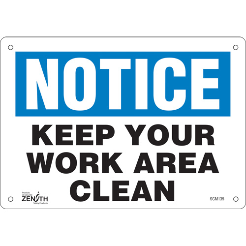 "Keep Your Work Area Clean" Sign, 7" x 10", Aluminum, English
