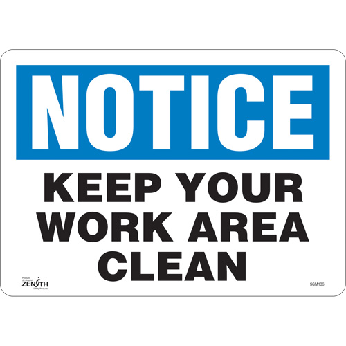 "Keep Your Work Area Clean" Sign, 10" x 14", Vinyl, English