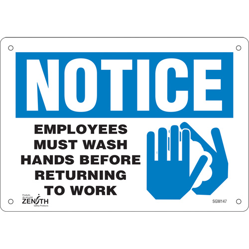"Employees Must Wash Hands" Sign, 7" x 10", Aluminum, English with Pictogram