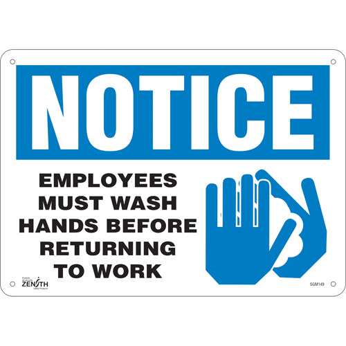 "Employees Must Wash Hands" Sign, 10" x 14", Plastic, English with Pictogram