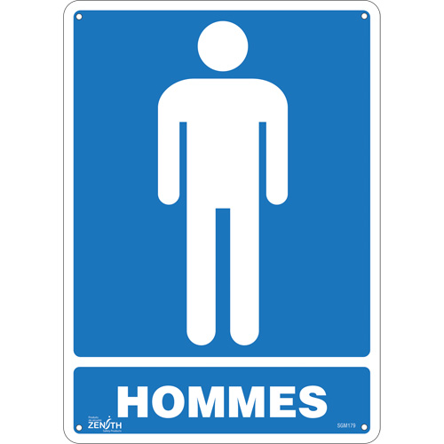 "Hommes" Sign, 14" x 10", Plastic, French with Pictogram