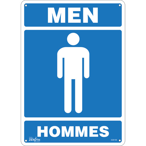 "Men - Hommes" Sign, 14" x 10", Aluminum, Bilingual with Pictogram