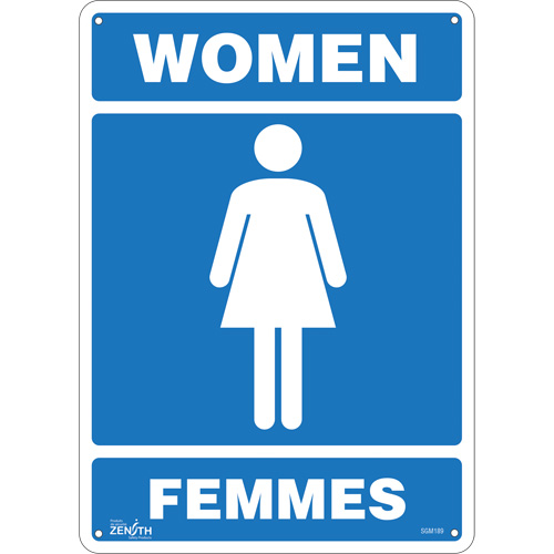 "Women - Femmes" Sign, 14" x 10", Plastic, Bilingual with Pictogram