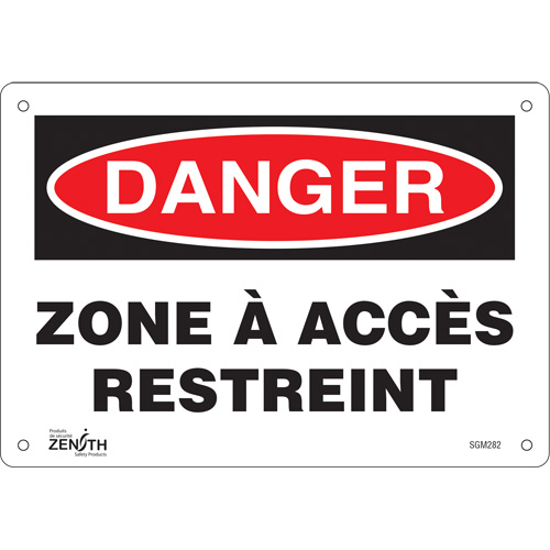 "Zone à Accès Restreint" Sign, 7" x 10", Plastic, French