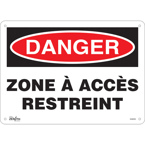 "Zone à Accès Restreint" Sign, 10" x 14", Plastic, French