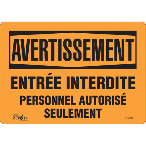 "Personnel Autorisé Seulement" Sign, 7" x 10", Vinyl, French
