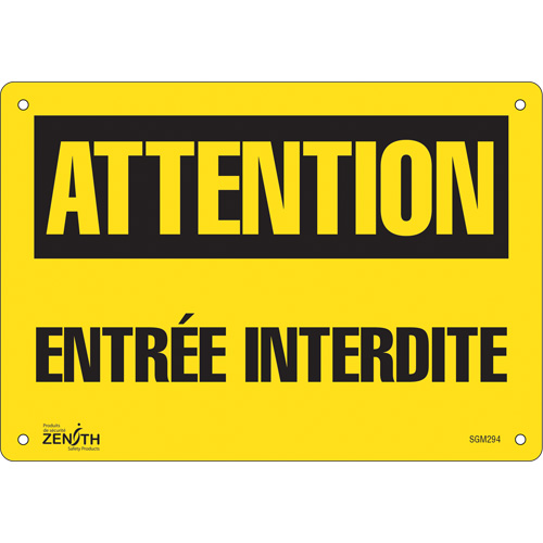 "Entrée Interdite" Sign, 7" x 10", Plastic, French