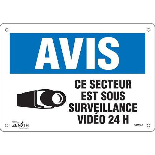 "Ce Secteur est Sous Surveillance" Sign, 7" x 10", Plastic, French with Pictogram
