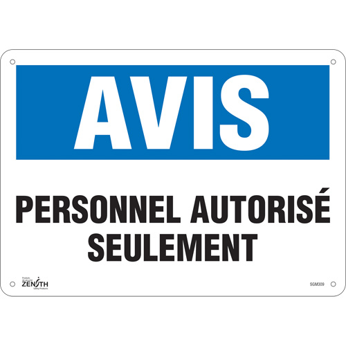 "Personnel Autorisé Seulement" Sign, 10" x 14", Plastic, French